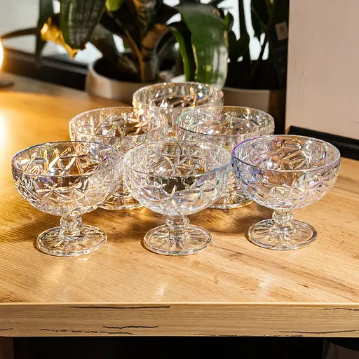 Набор креманок на ножке 6 штук 340 мл стеклянные креманки для мороженого желе и десертов Yiwu HP-19-177 - фото 2