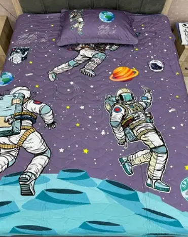 Комплект постельного белья с летним одеялом Laura Grand 100% котон - полуторный набор с наволочкой космонефти - фото 1