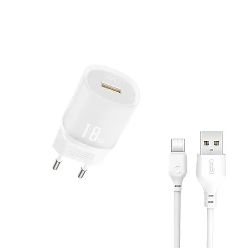Мережевий зарядний пристрій XO L157(EU) QC3.0 18W charger with TYPE-C cable (NB103) Білий - фото 3