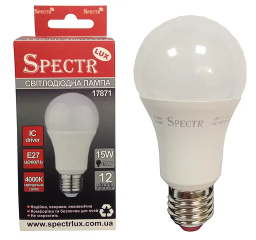 Лампа LED A60-15W-E27-4000K 1350Lm C-A60-15274 СПЕКТР - фото 1