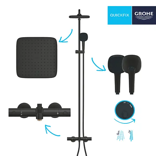 Душова система термостатична Grohe QuickFix Vitalio Comfort System 250 269842431, Чорний матовий - фото 6