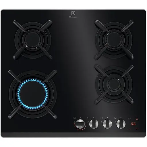 Варочная поверхность газовая на стекле Electrolux 60 см чугун электронное управление Hob2Hood черный