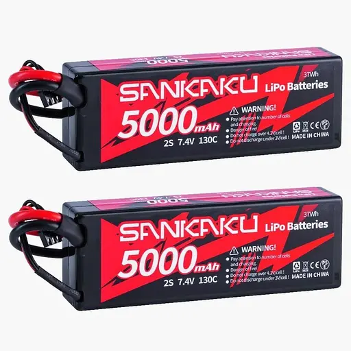 Акумулятор SANKAKU 130C 5000 мАг Lipo 2S 7,4 В, жорсткий, з роз'ємом Deans T для радіокерованих баггі, автомобілів, вантажівок