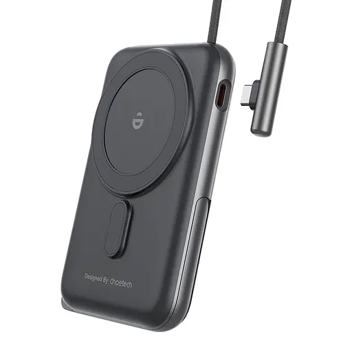 Повербанк 10000mAh Choetech B735 Black QC3.0 PD3.0 бездротова магнітна зарядка, вбудований кабель, підставка (43-00149) - фото 2