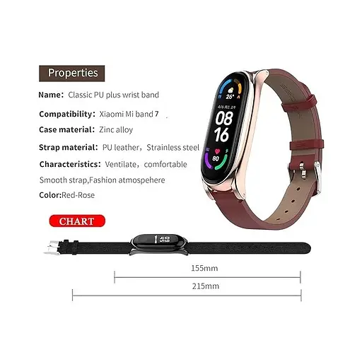 Шкіряний ремінець MiJobs для фітнес-браслета Xiaomi Mi Band 7 Type B червоний, тримач - золотистий - фото 5