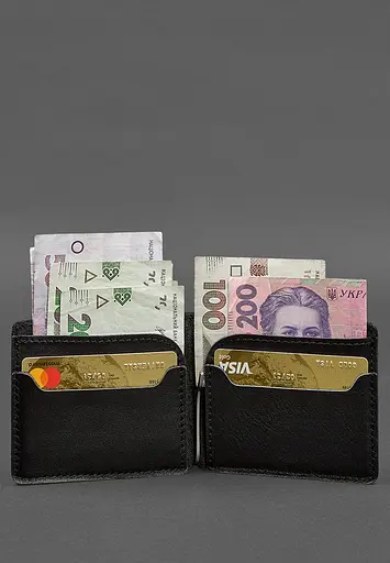 Кожаное портмоне 13.0 зажим черный краст - фото 3