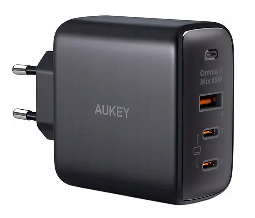Зарядное устройство адаптер питания 3 выхода 65 Вт Aukey 65 W GaN Power Tech (PA-B6T) U+2C - фото 2