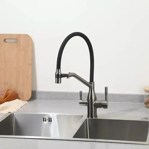 Смеситель для кухни под фильтр с гибким изливом Frap F4397-9 Графитовый хром - фото 2