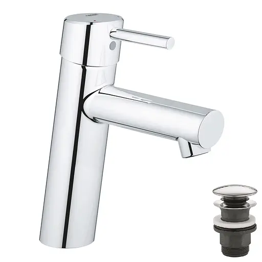 Смеситель для умывальника M-Size + нажимной донный клапан Grohe Concetto 23932001 Хром - фото 1