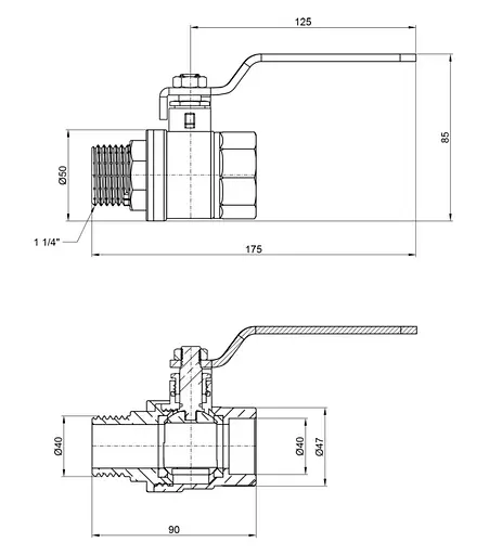 Кран кульовий Thermo Alliance Base 1 1/4" ВЗ прямий, PN30, важіль SD605W32 - фото 8