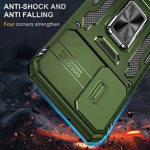 Ударостійкий чохол Epik Camshield Army Ring для Samsung Galaxy S22 Оливковий / Army Green - фото 4