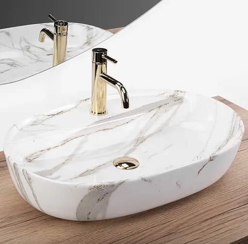 Умивальник Rea Aura 61 shiny aiax мармур накладний REA-U6623, Мармур - фото 2