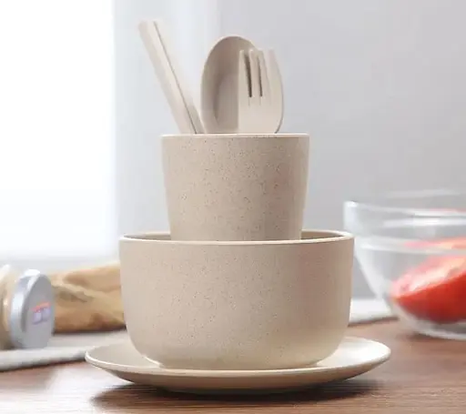 Набор детской посуды 6 посуд из биоразлагаемой пшеничной соломы, Beige - фото 2