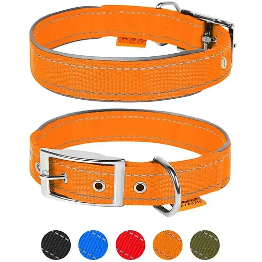 Ошейник для собак Dog Extreme из нейлона двойной со светоотражающей вставкой ширина 20 мм длина 30-40 см оранжевый - фото 2