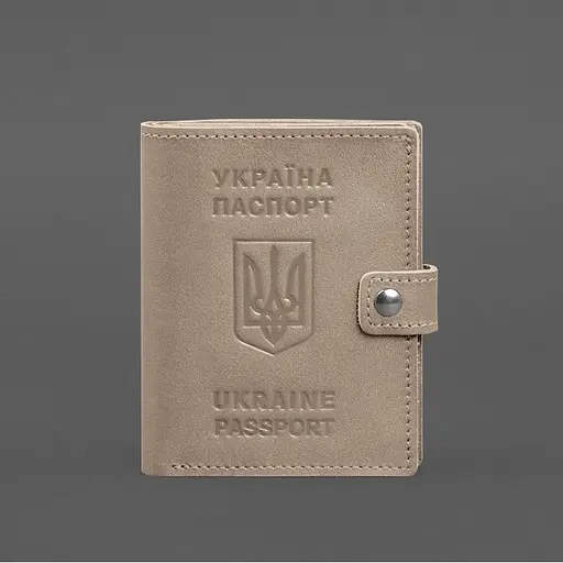 Кожаная обложка-портмоне на паспорт с гербом Украины 25.1 Светло-бежевая - фото 8