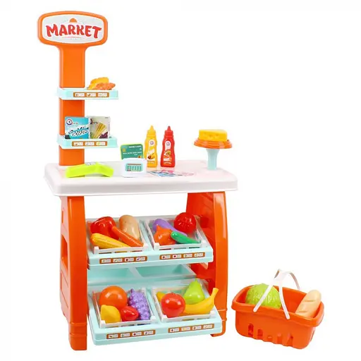 Ігровий дитячий набір "Маркет" ТехноК 0730TXK прилавок з полицями, кошик, різні продукти - фото 2