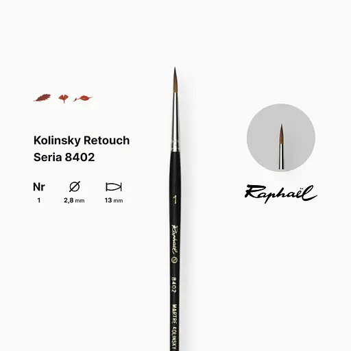 Кисть колонок круглая Raphael Kolinsky Retouch, №10, для ретуши, короткая ручка - фото 2