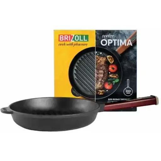 Уцінка. Сковорода-гриль Brizoll Optima-Bordo чавунна з ручкою 26х4 cм (O2640G-P2) - фото 3