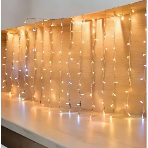 Новогодняя светодиодная гирлянда-штора Роса густая 3x0.7 м с 200 тепло белыми LED лампочками - фото 1