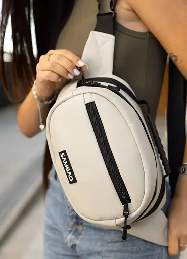 Сумка через плечо женская бананка Sambag Flex серая 30×17×10 см (85351030) - фото 7