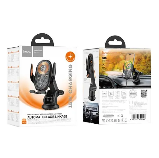 Холдер Hoco HW34 Синий whale 3-axis linkage wireless fast charging car holdercenter console Черный - фото 2