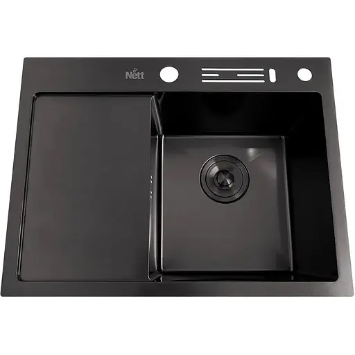 Чорна раковина на кухню Nett NB-6045(L) з лівим крилом