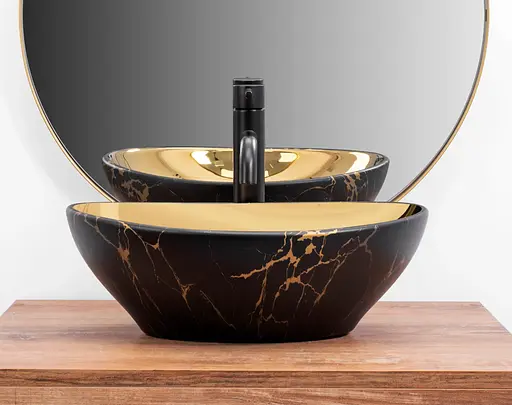 Умивальник Rea Sofia In накладний marble mat black gold REA-U8011, Чорний матовий - фото 4