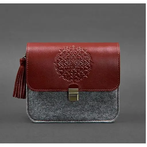 Фетрова жіноча бохо-сумка Лілу з шкіряними бордовими вставками - фото 1