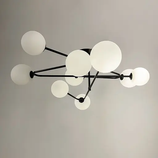 Стельова люстра в чорному корпусі з вигнутими ріжками на 9 ламп | Line F | Арт. YQ317/9 BK+WT - фото 3