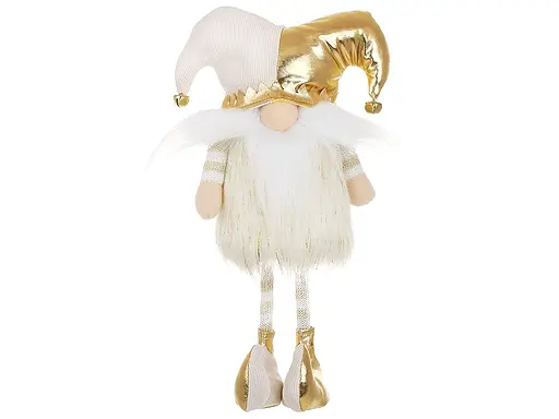 Мягкая новогодняя игрушка BonaDi Гном-Клоун 33 см с усами Фигурка декоративная Белая с золотым - фото 1