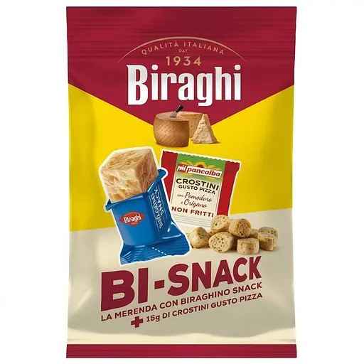 Снек Biraghi Gran Biraghi твердий сир 16.67 г та кростіні зі смаком піци 15 г - фото 1