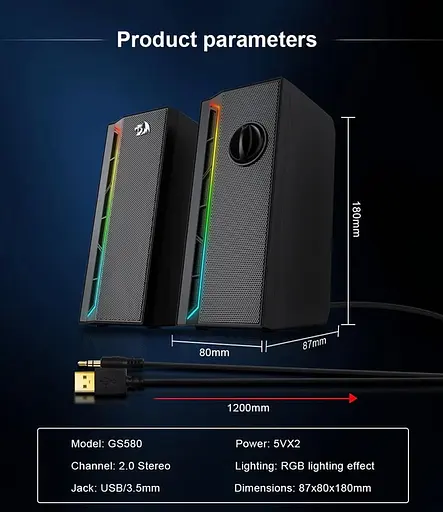 Акустические колонки Redragon Calliope GS580 (2.0) 2x5Вт (питание от USB) Черные - фото 5