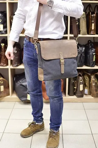 Кожаная мужская сумка через плечо TARWA 30х32х7.5 см sum0025868 - фото 10