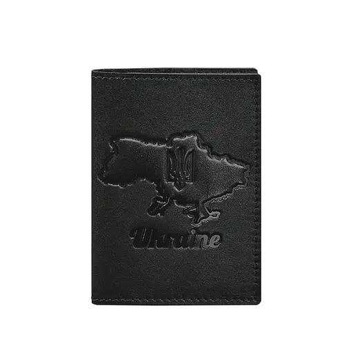 Кожаная обложка для паспорта с картой Украины черный краст - фото 6