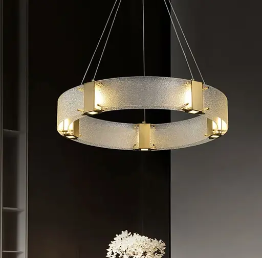 Дизайнерская LED люстра с фактурным стеклом в золотом каркасе Line.F Диаметр 80см - фото 1