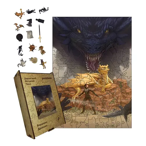 Деревянный фигурный пазл Всадник Дракона, А3, Деревянная коробка 200 элементов