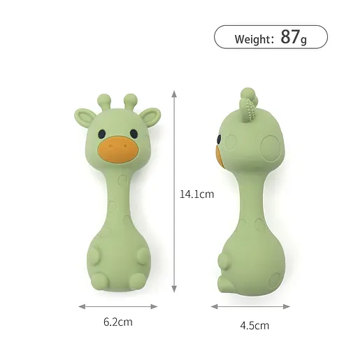 Силіконовий гризунець-брязкальце Cheeks «Жираф» 2 в 1 оливковий — перший м’який друг вашого малюка - фото 2