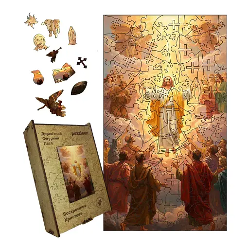 Дерев'яний фігурний пазл Воскресіння Христове, А1, Дерев'яна коробка 500+ елементів