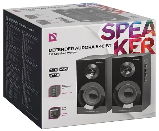 Колонки 2.0 Defender Aurora S40 Black 40 Вт 3.5 мм регулятор громкости деревянный корпус (65240) - фото 4