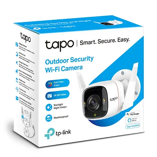 IP камера TP-Link Tapo C320WS, White, 4 Мп (2560x1440/15 fps), 1/3` CMOS, H.264, f/1.61, f=3.18 мм, WiFi (2.4 GHz), день/ніч, LED+ІЧ-підсвічування 850 нм до 30 м, двосторонній аудіозв'язок, microSD, IP66, iOS 10+ / Android 5.0+ - фото 2