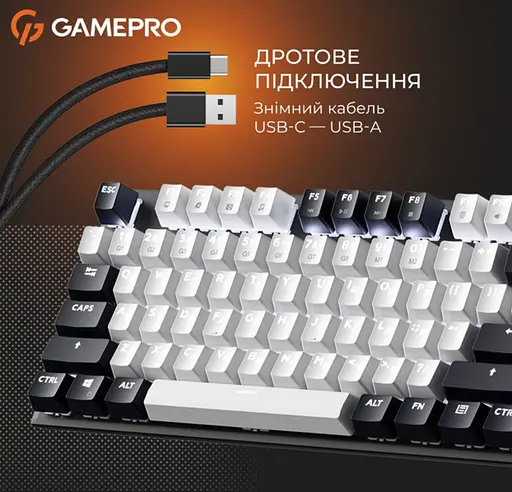 Клавіатура ігрова механічна GamePro MK-144-B Hot-Swap Outemu Red Switch USB Black-White - фото 6