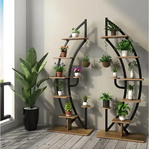 Стелаж для квітів Costway Ruta комплект 2 штуки у формі півмісяця коричневий - фото 2