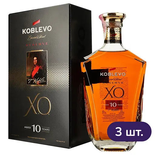 Бренді Koblevo Reserve 10 років витримки 40% в подарунковій упаковці 1.5 л (3 шт. х 0.5 л) 