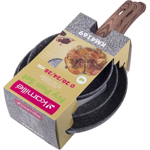 Набор сковород с антипригарным покрытием Kamille 20 см 24 см 28 см Серая 000274947