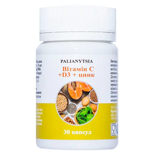 Вітаміни та мінерали Palianytsia Вітамін С + D3 + цинк 30 капсул