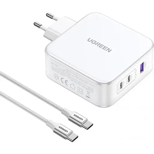 Зарядный комплект блок и кабель 3 порта USB (2хUSB-C+USB-A) Ugreen CD289 140W Gan (UGR-15339) - фото 1