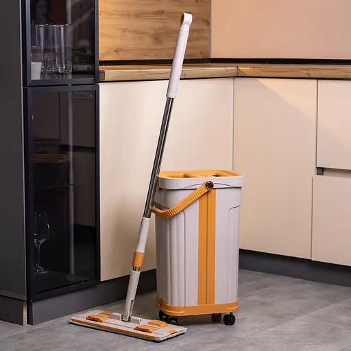 Швабра с ведром 16 л для мытья полов с отжимом плоская насадка из микрофибры набор для уборки дома ZhiyuCleanHP-35015-58 - фото 2