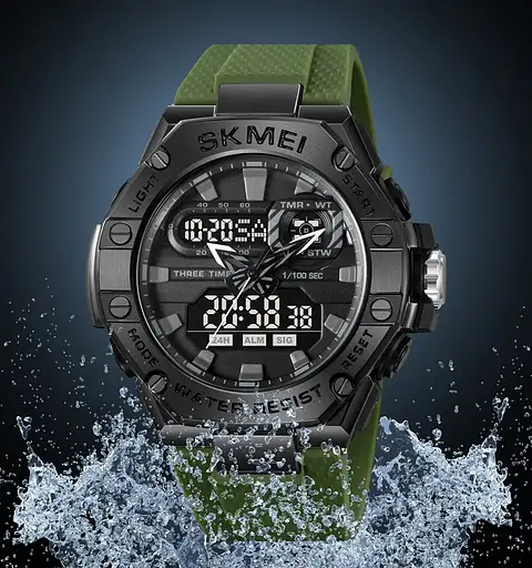 Годинник чоловічий наручний спортивний Skmei 2221 з подвійним дисплеєм і підсвічуванням (Зелений) - фото 7