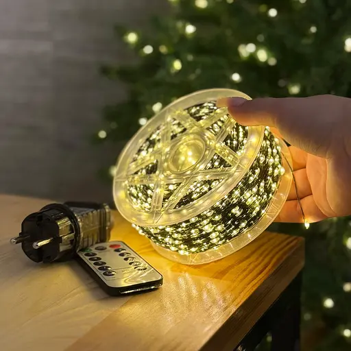 Світлодіодна гірлянда Роса 300 метрів тепле біле світло зелений провід 3000 LED 8 режимів з пультом - фото 2