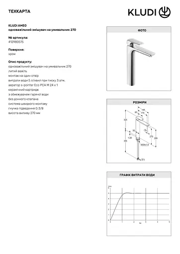Змішувач для умивальника Kludi Ameo 412980575 - фото 3